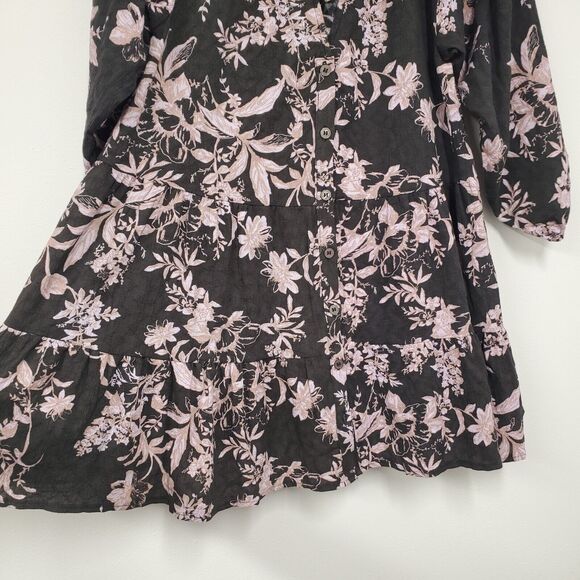 Free People Mini Dress XS Black Floral Flowy Whimsigoth Fairy Boho Ruffle - Picture 6 of 10